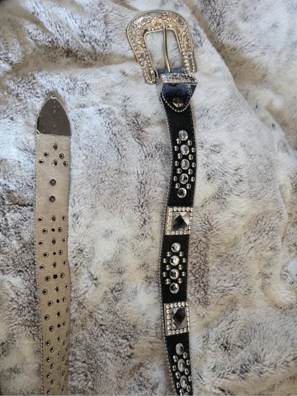 BHW Women's Black Leather Western Belt Crystals and Bling Accents Size M